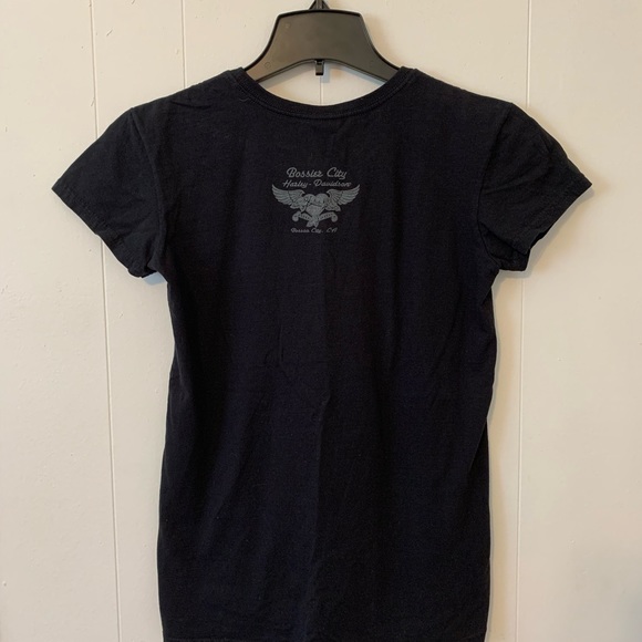 Harley Davidson Felt Logo Black Tee Bossier City, California size M - Picture 3 of 5